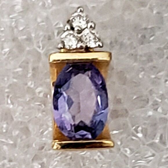 Jewelry - 14K Yellow Gold Diamond Accented Natural Amethyst Pendant